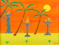 Barry Van Gerbig, (American, 20th Century), comprising of three scenes, Scenes of Cheetahs in Comical Desert Settings