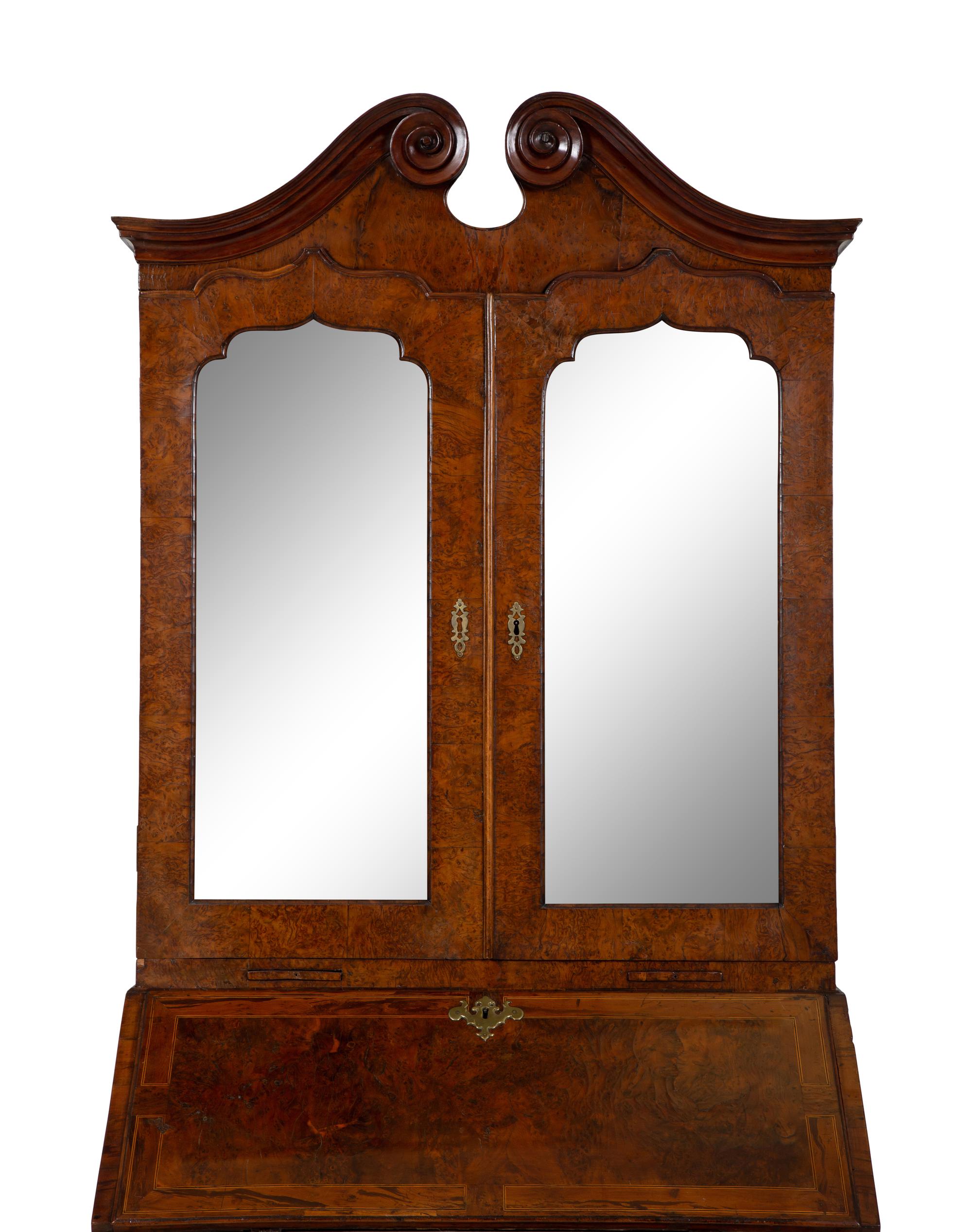 A George I Burr Yew Wood Secretary Bookcase