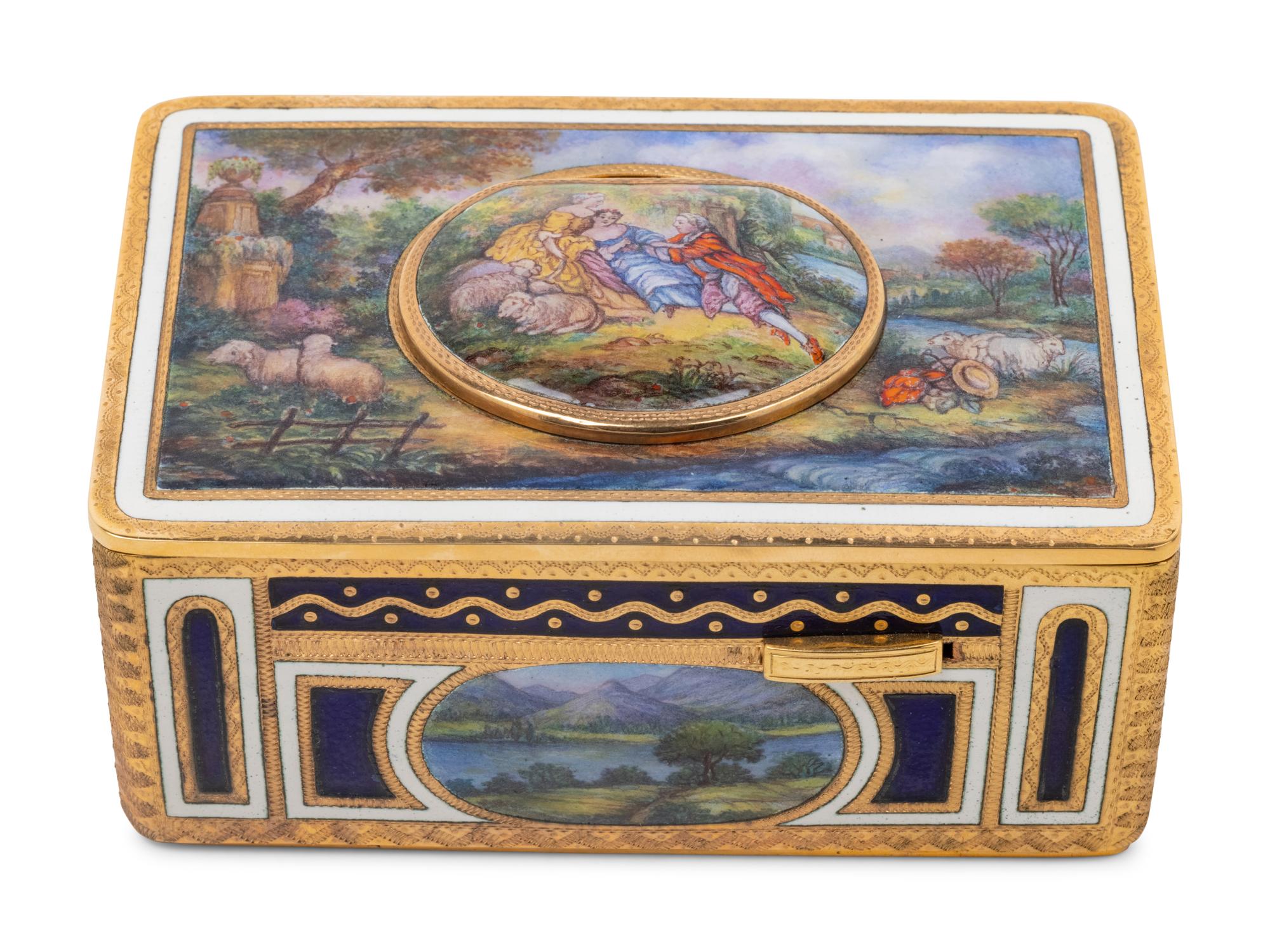 A Continental Enameled Singing Bird Automaton Box