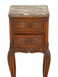 A Pair of Louis XV Style Carved Mahogany Side Tables with Marble Tops — 19th/20th Century