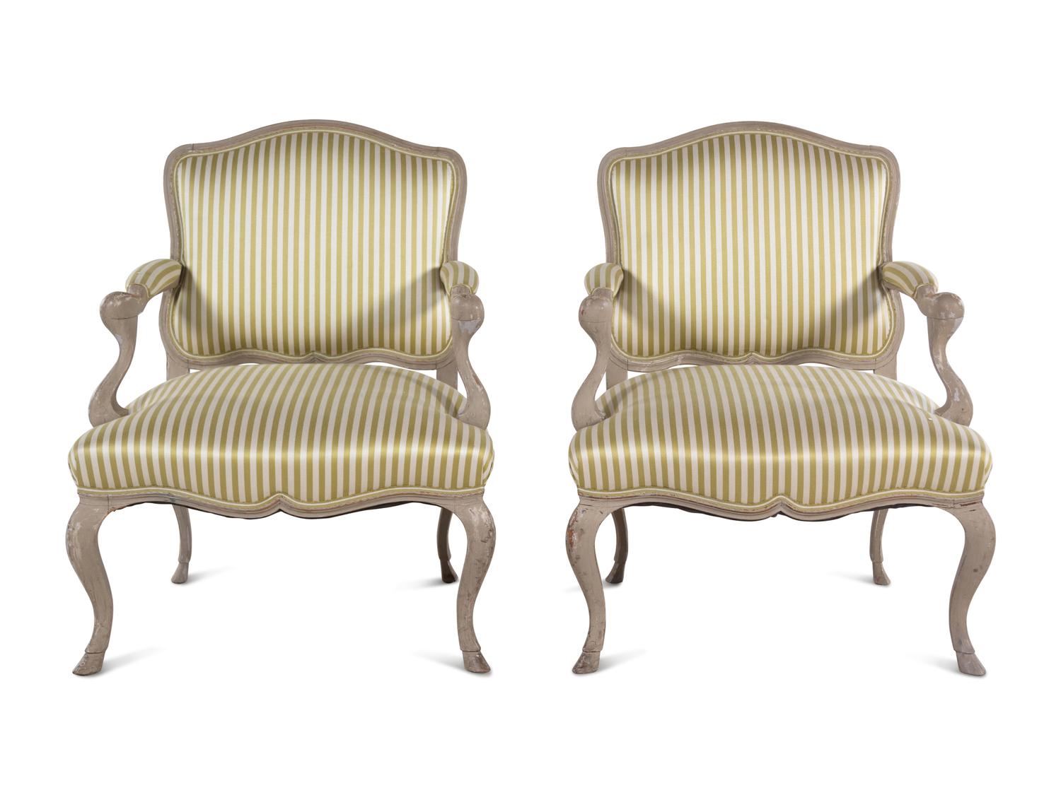 A Pair of Louis XV Style Painted Fauteuils