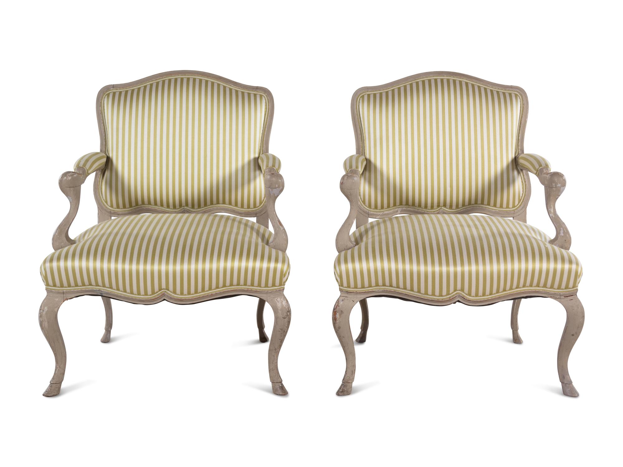 A Pair of Louis XV Style Painted Fauteuils