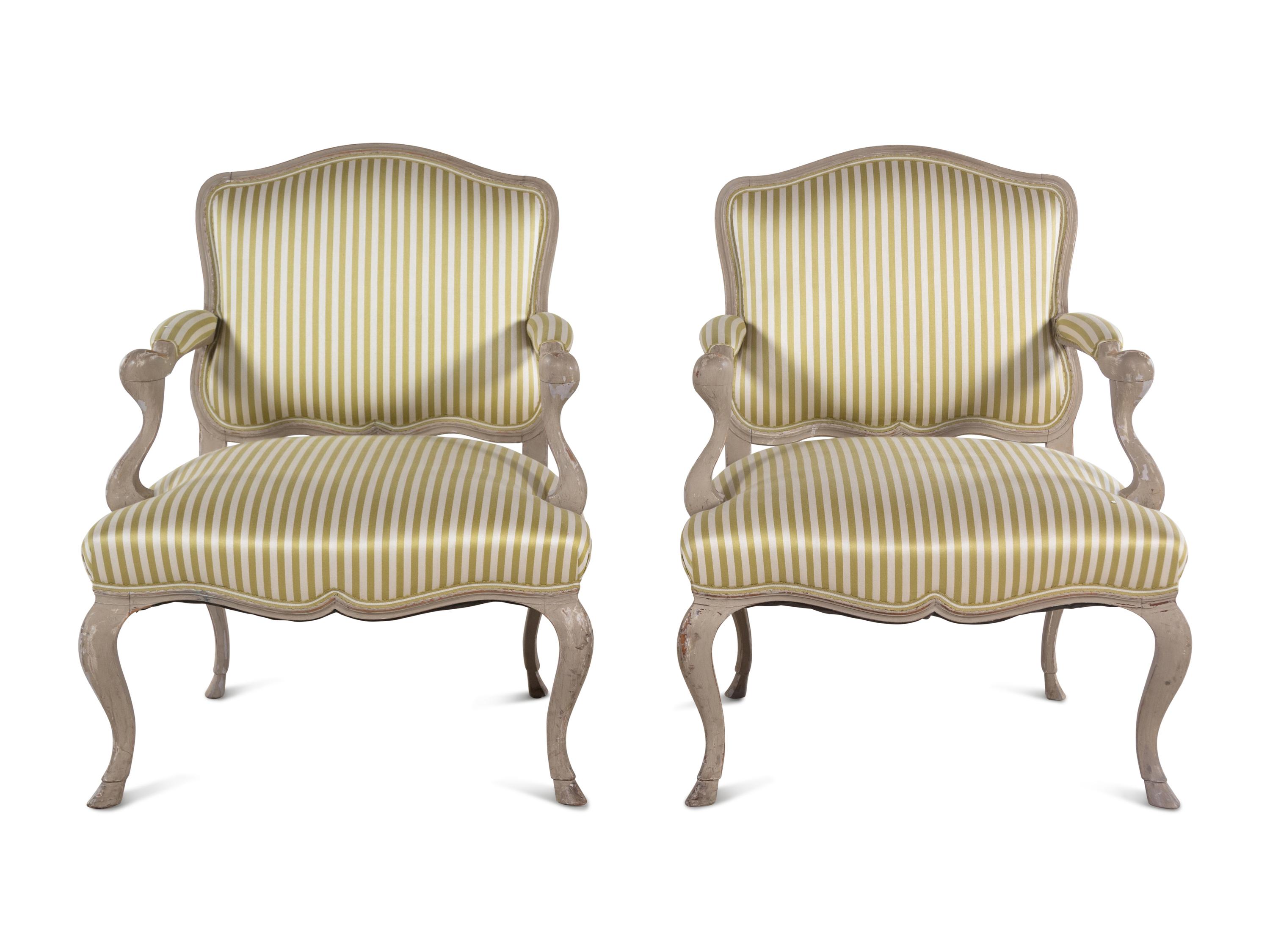 A Pair of Louis XV Style Painted Fauteuils