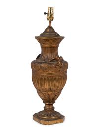 A Neoclassic Style Gilt Composition Urn Mounted as a Lamp