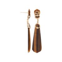 YELLOW GOLD, TIGER'S EYE, AND MULTICOLORED DIAMOND EARRINGS