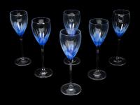 Nine Blue and Clear Glass Wine Stems