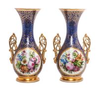 A Pair of Paris Porcelain Vases Height 14 1/2 inches.