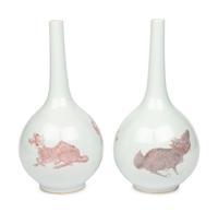 A Pair of Large Chinese Copper Red 'Lions' Vases