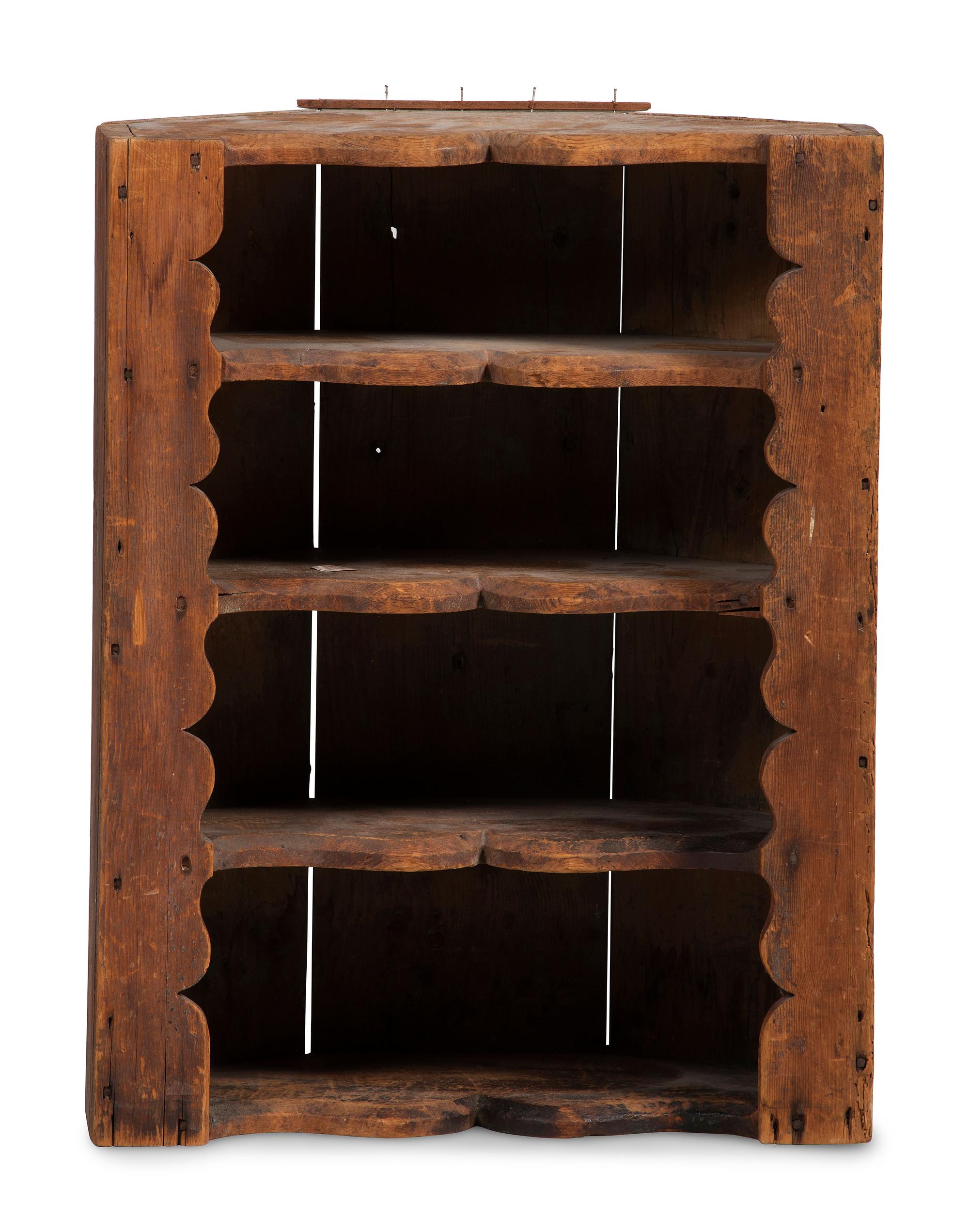 A Queen Anne Carved Pine Hanging Corner Shelf