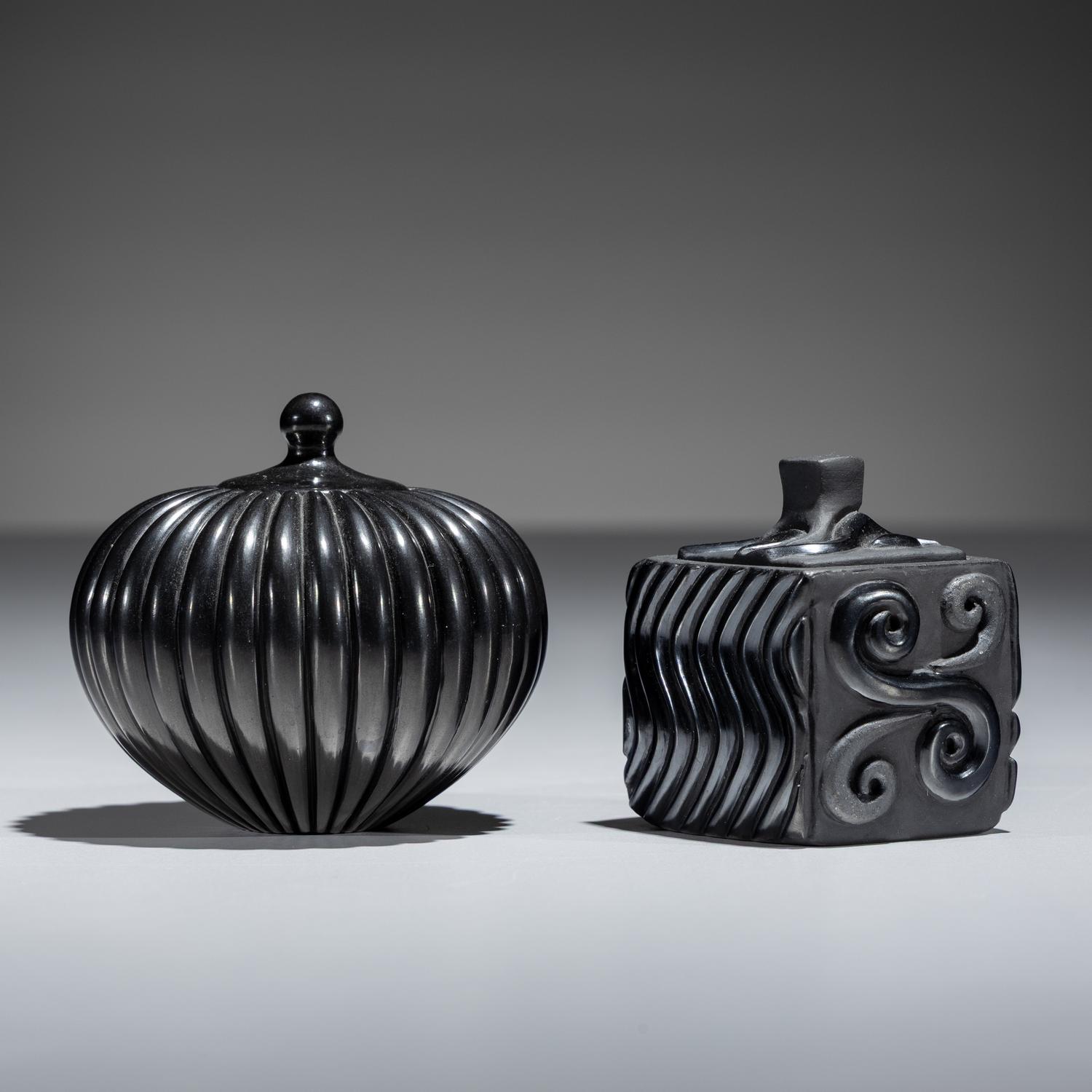 Carved Blackware Pottery Jars