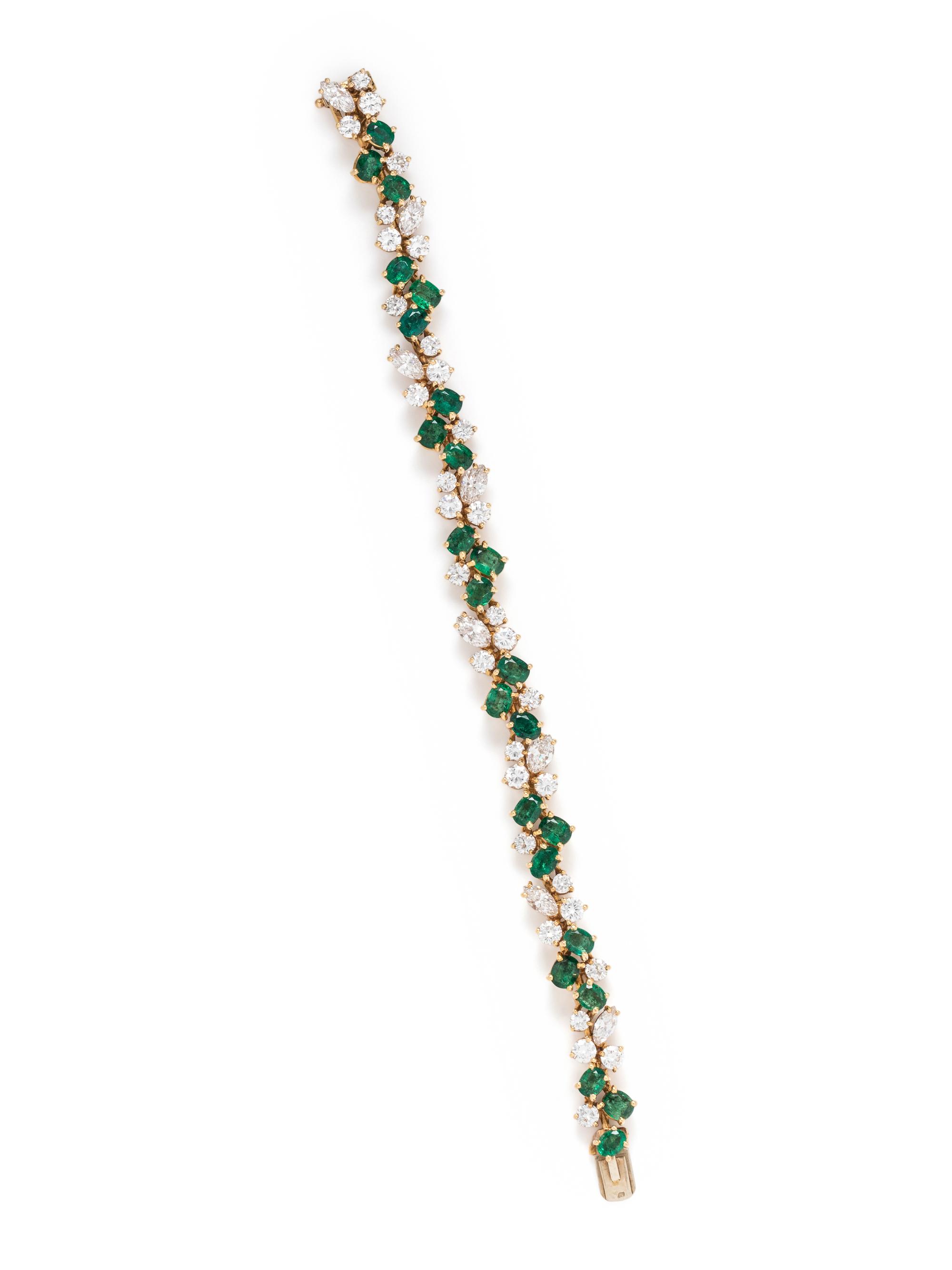 FRENCH, EMERALD AND DIAMOND BRACELET
