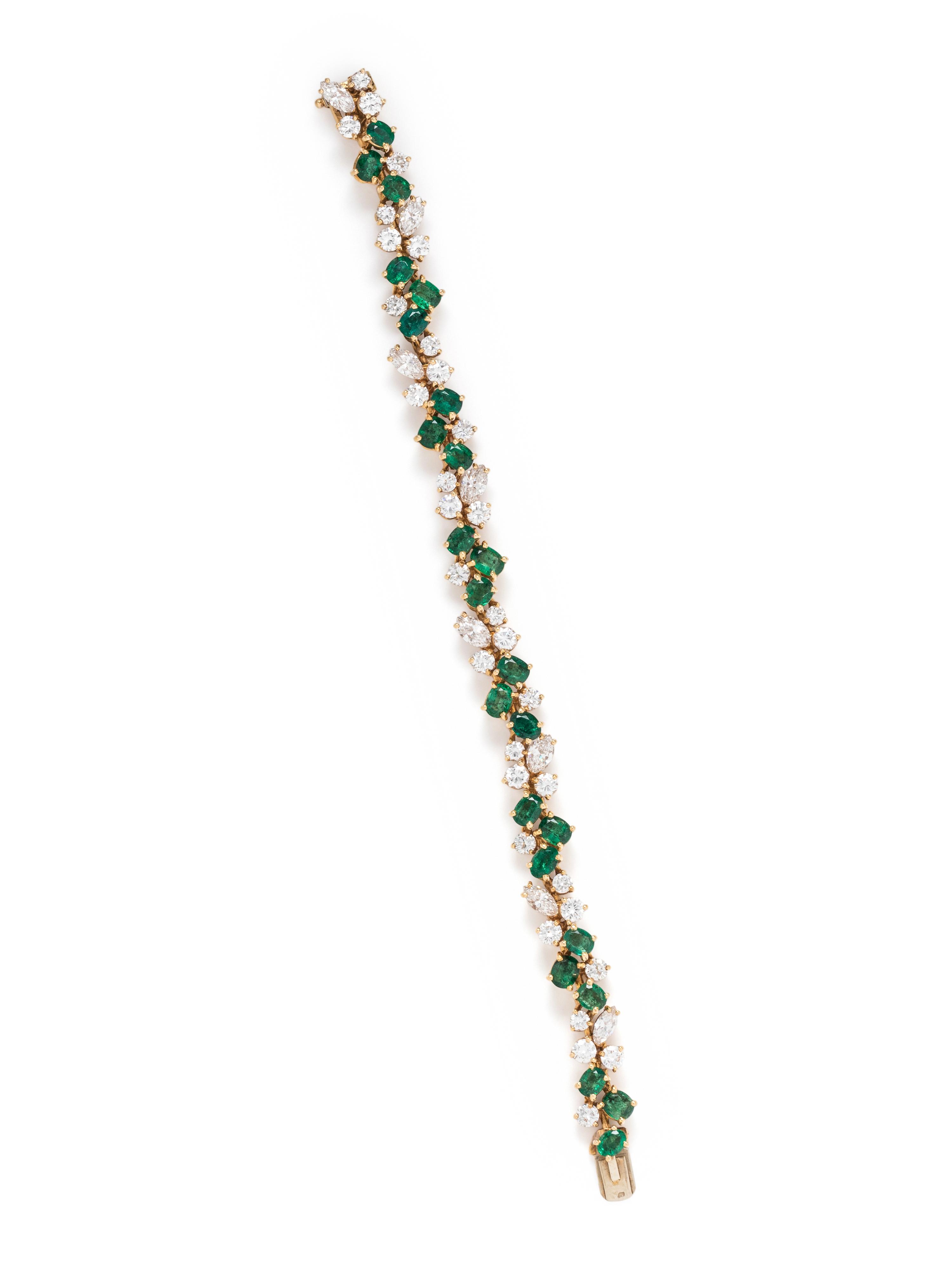 FRENCH, EMERALD AND DIAMOND BRACELET