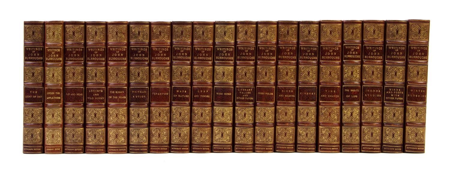 (BINDINGS) BURROUGHS, JOHN. The Writings of John Burroughs. Boston, NY; Cambridge, 1904. 19 vols. Autograph ed.