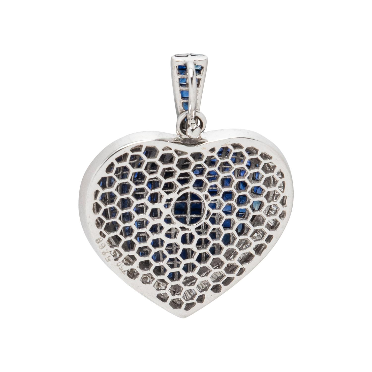 SAPPHIRE, DIAMOND, AND WHITE GOLD HEART PENDANT NECKLACE