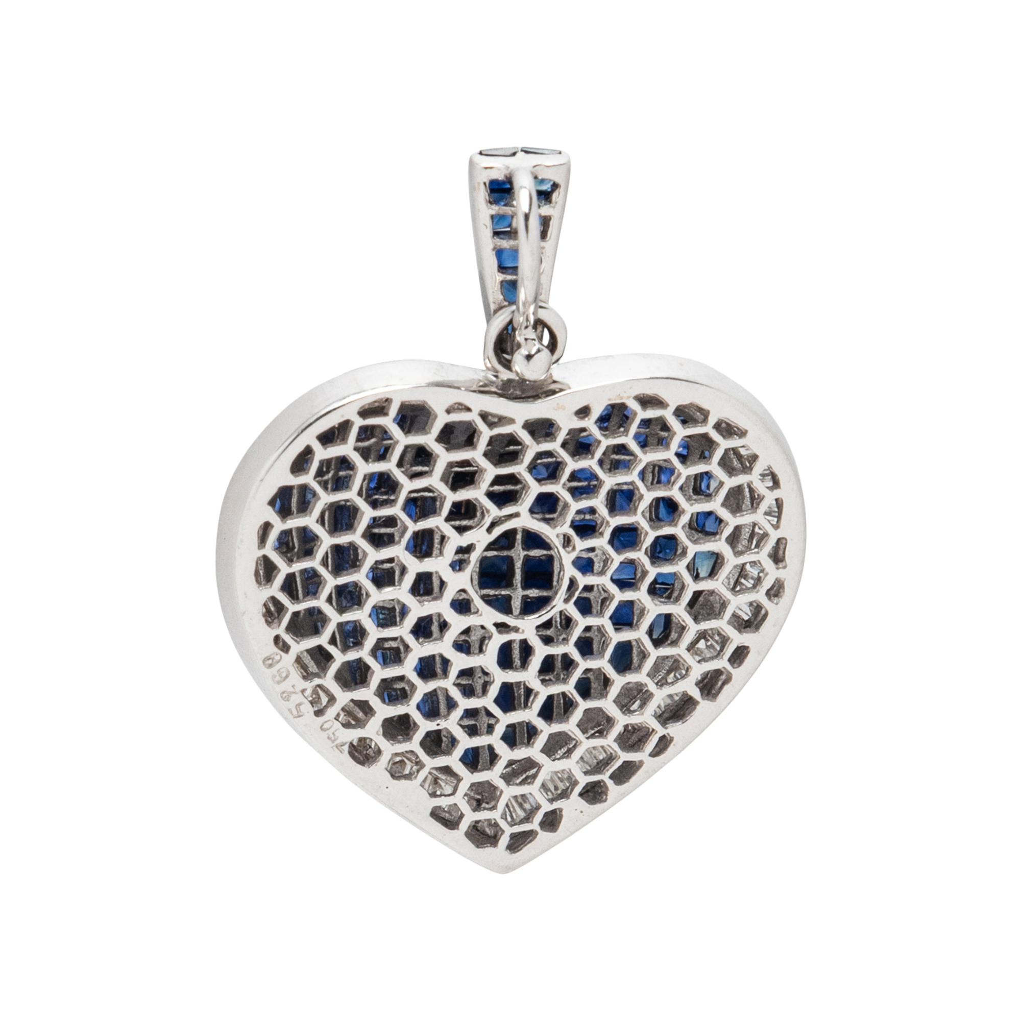 SAPPHIRE, DIAMOND, AND WHITE GOLD HEART PENDANT NECKLACE
