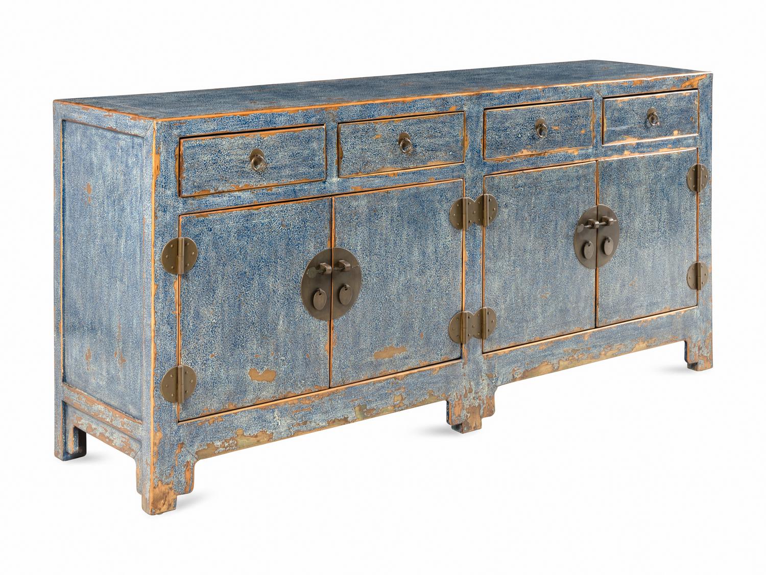 A Chinese Style Blue-Painted Console Cabinet
