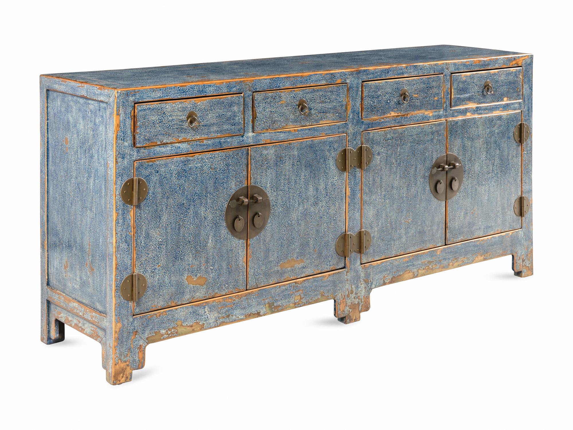 A Chinese Style Blue-Painted Console Cabinet