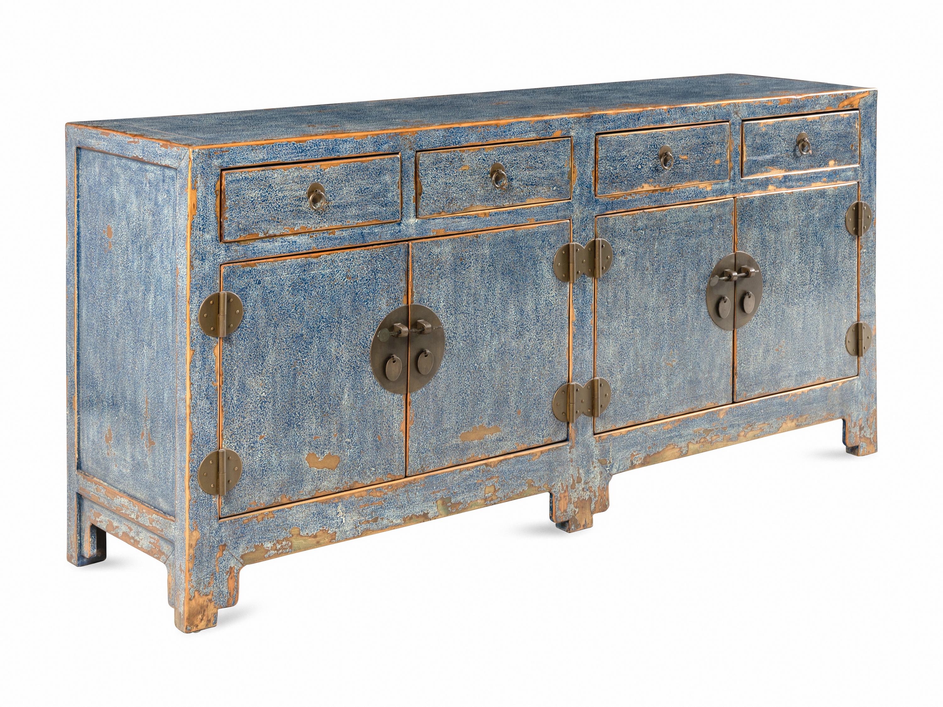 A Chinese Style Blue-Painted Console Cabinet