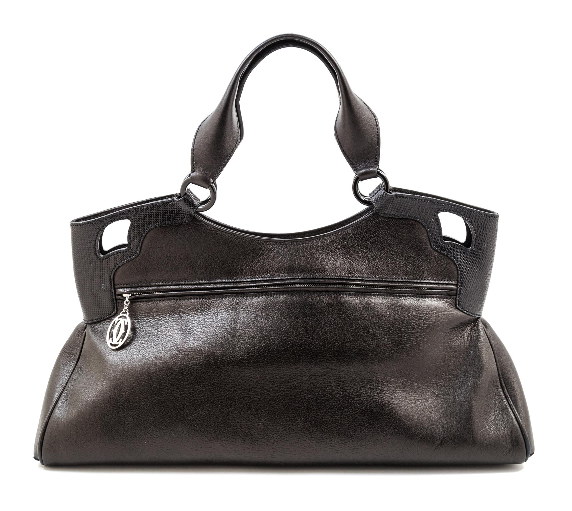 A Cartier Black Leather Marcello Satchel, 17.5" x 9" x 5.5"; Strap drop: 7".
