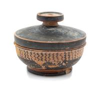 A Greek Pottery Lidded Bowl Diameter 3 inches.
