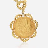 A Maximilian I Mexican Empire Peso Coin necklace and Matching Earrings Signed, Boris