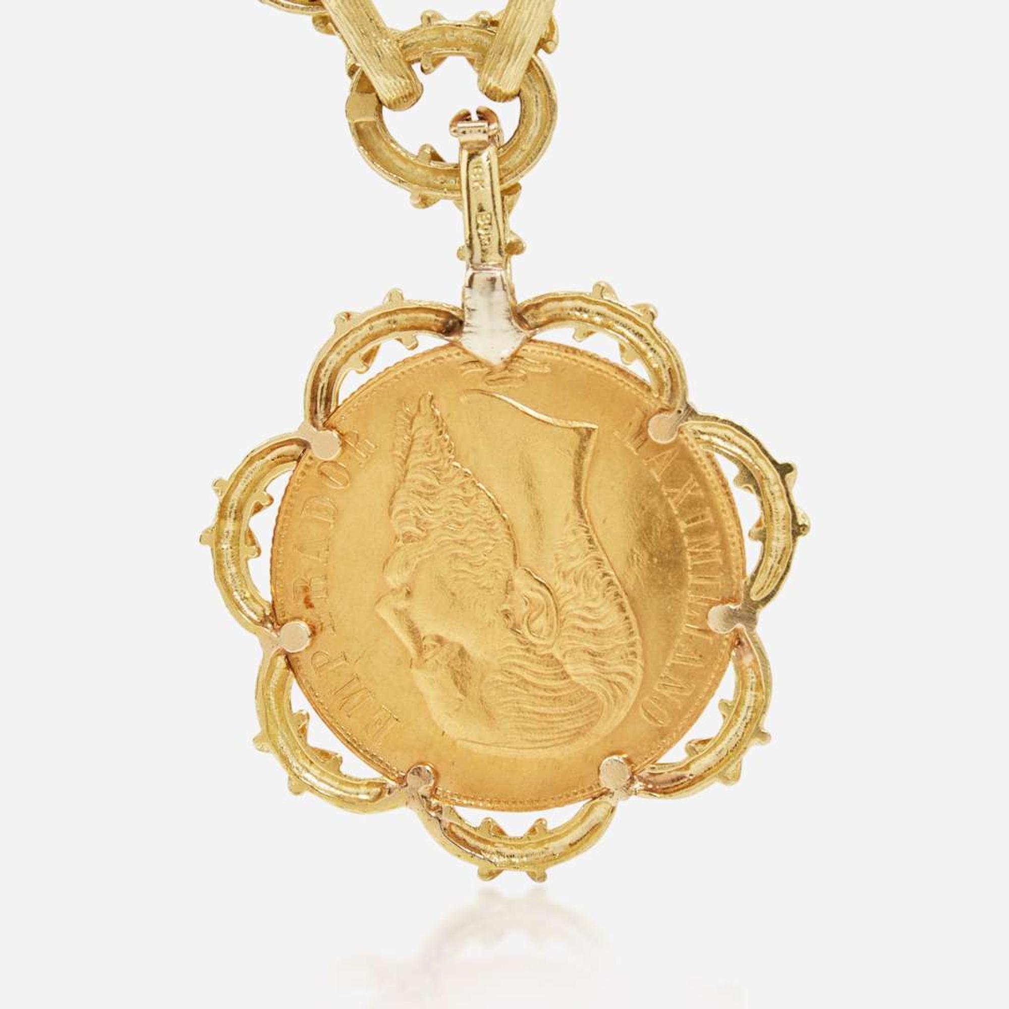 A Maximilian I Mexican Empire Peso Coin necklace and Matching Earrings Signed, Boris