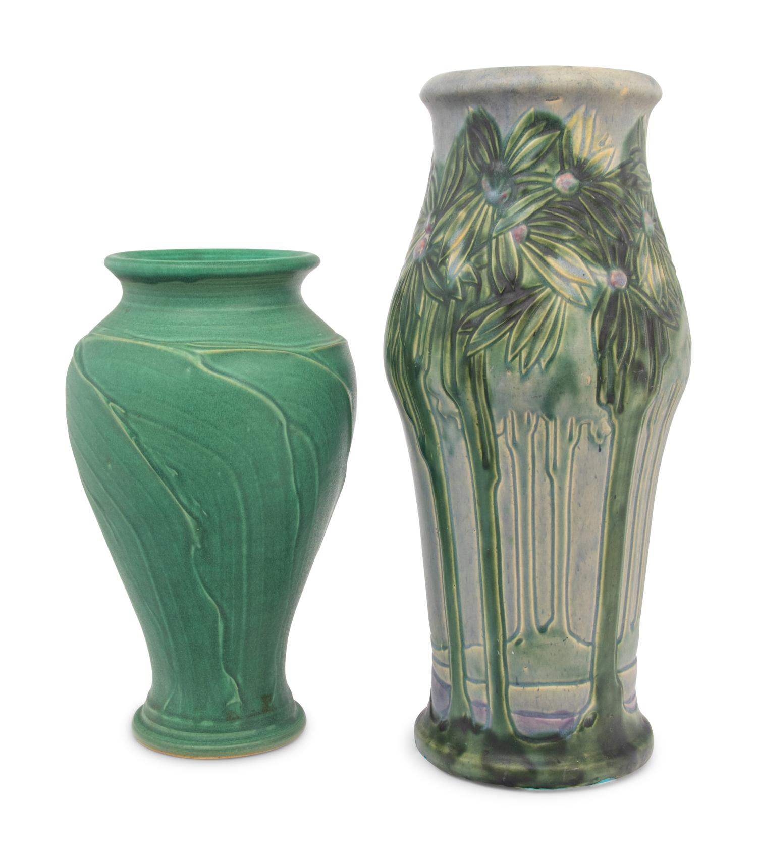 A Roseville Vista Vase and a Pewabic Vase