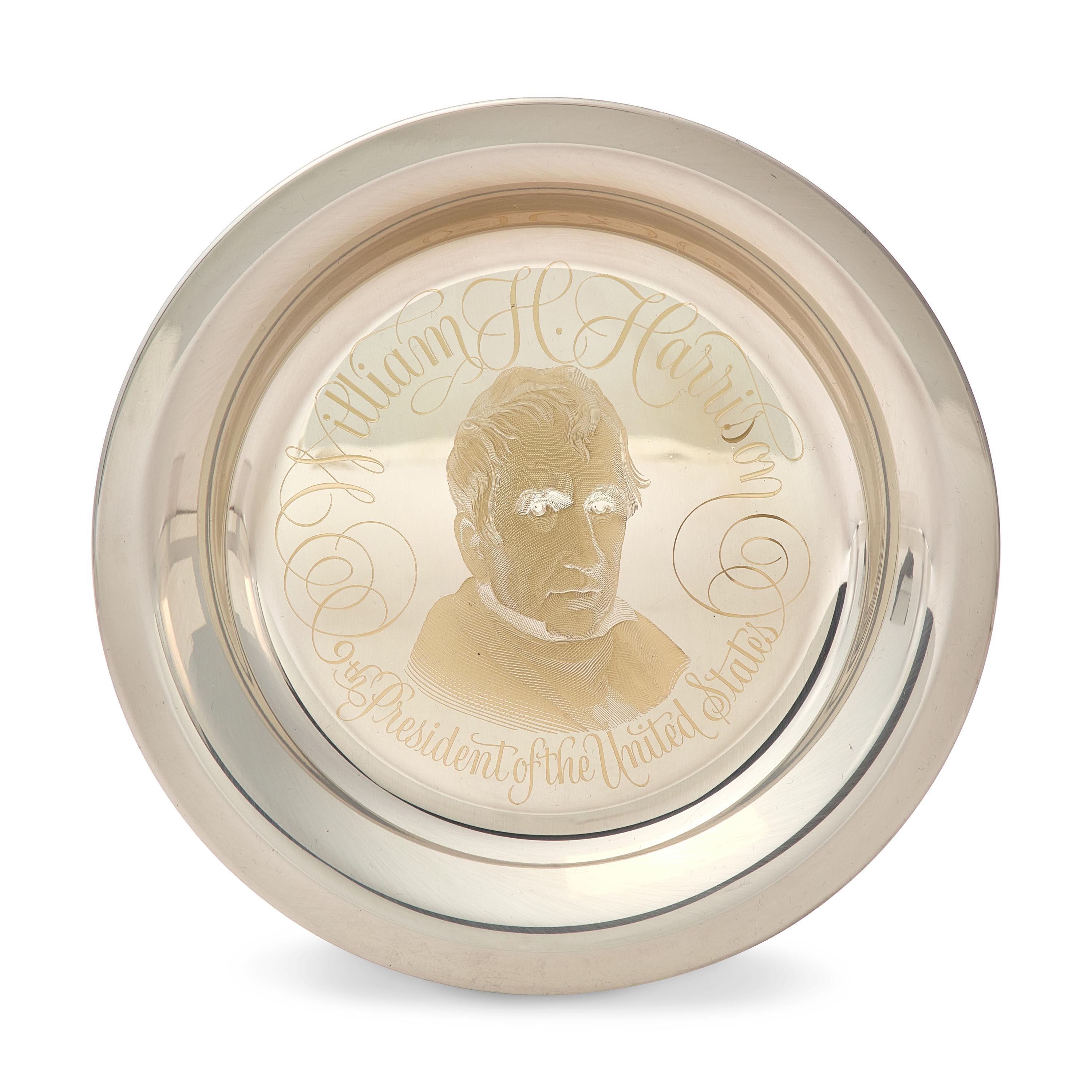 A Group of Twelve Franklin Mint 24K Gold Inlaid Sterling Presidential Plates, Circa 1976