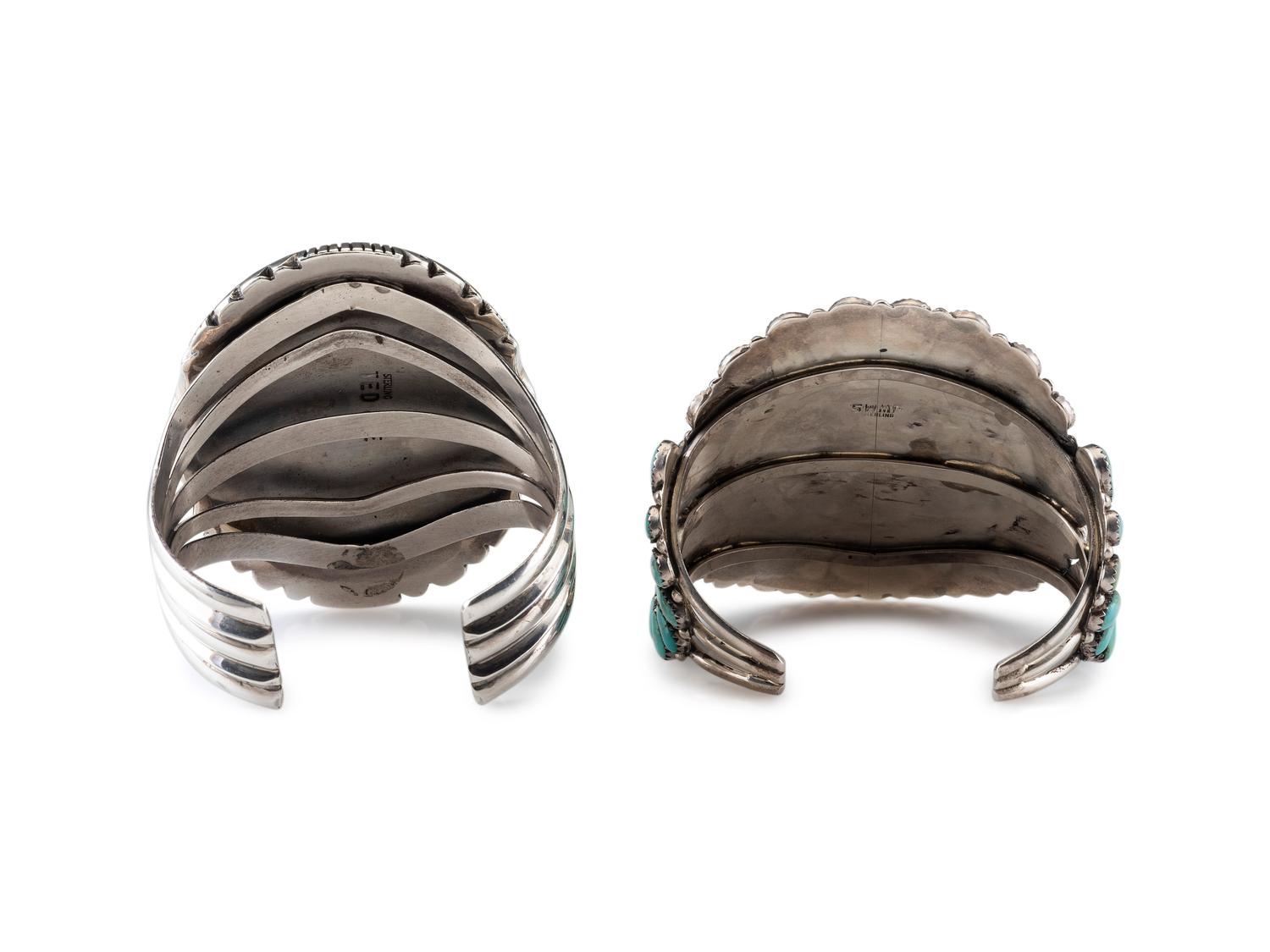 Navajo Sterling Silver and Turquoise Cluster Cuff Bracelets