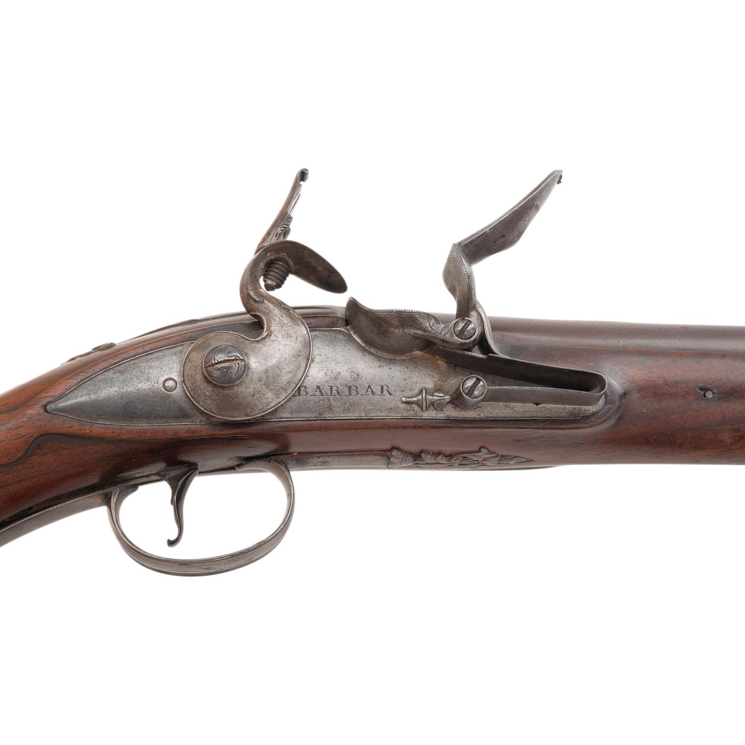 Pair of Silver Mounted English Flintlock Holster Pistols by Barbar