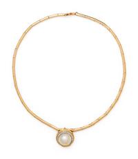 YELLOW GOLD, CULTURED MABE PEARL AND DIAMOND PENDANT/NECKLACE
