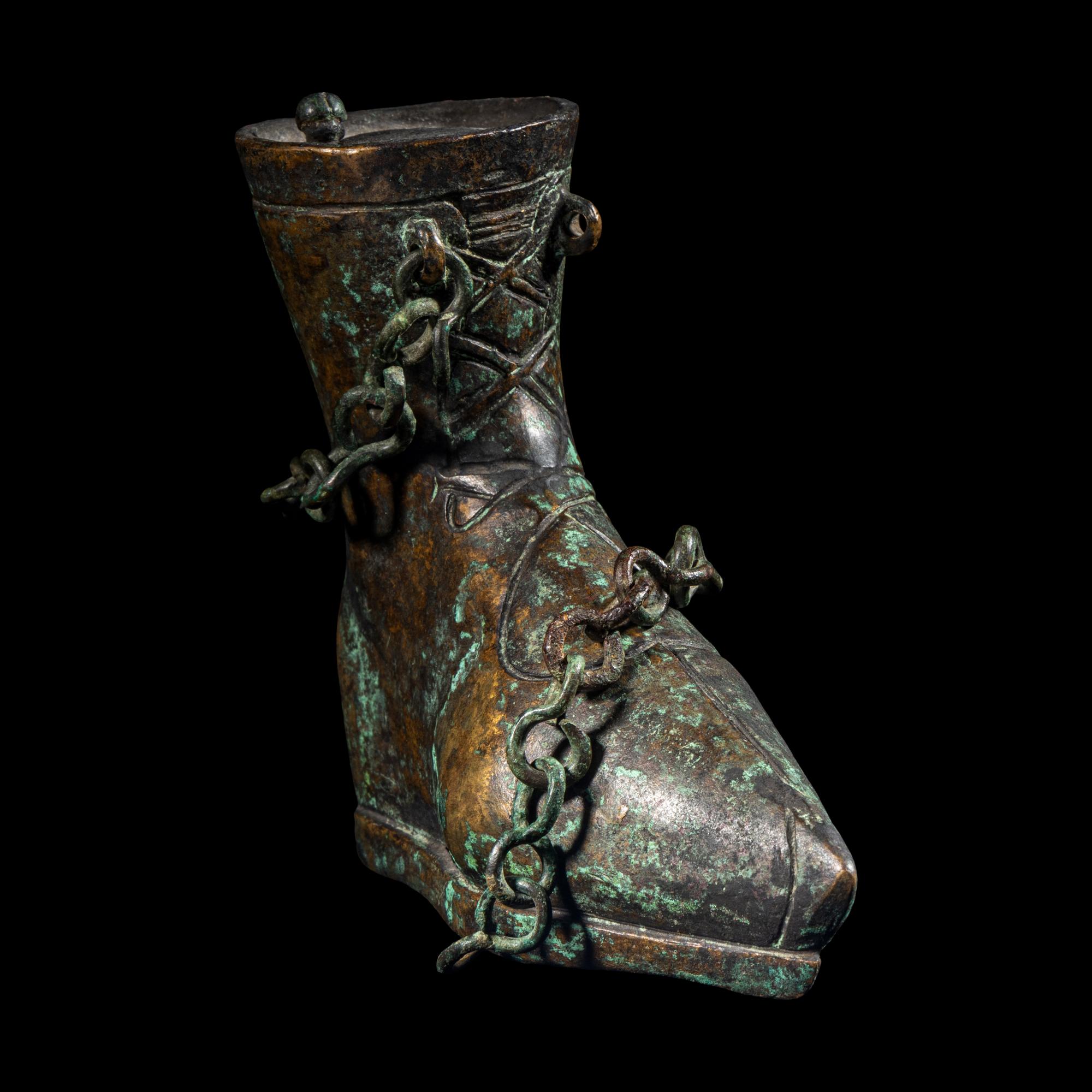 A Roman Bronze Balsamarium in the form of a Boot