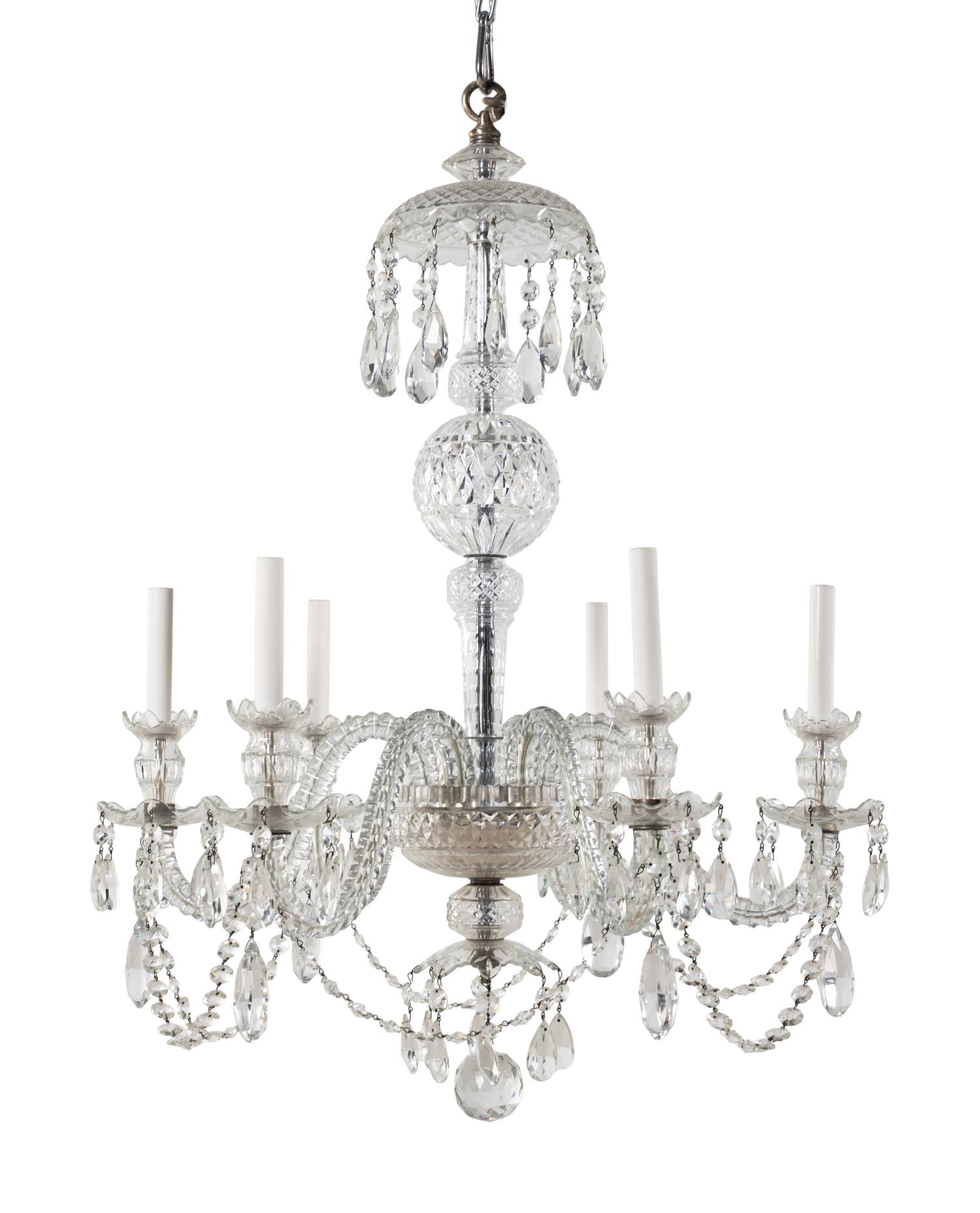 A George III Style Cut Glass Six-Light Chandelier