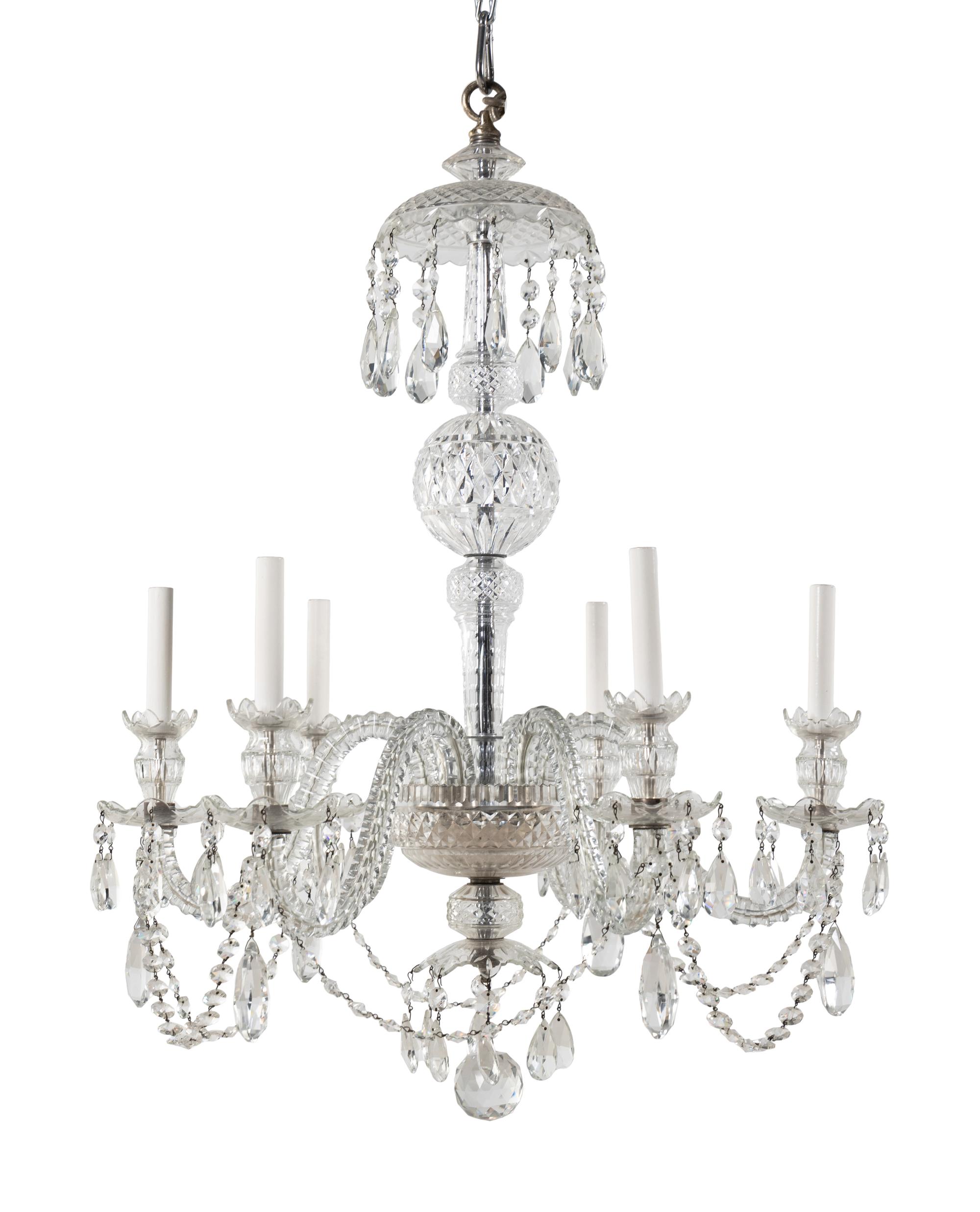 A George III Style Cut Glass Six-Light Chandelier