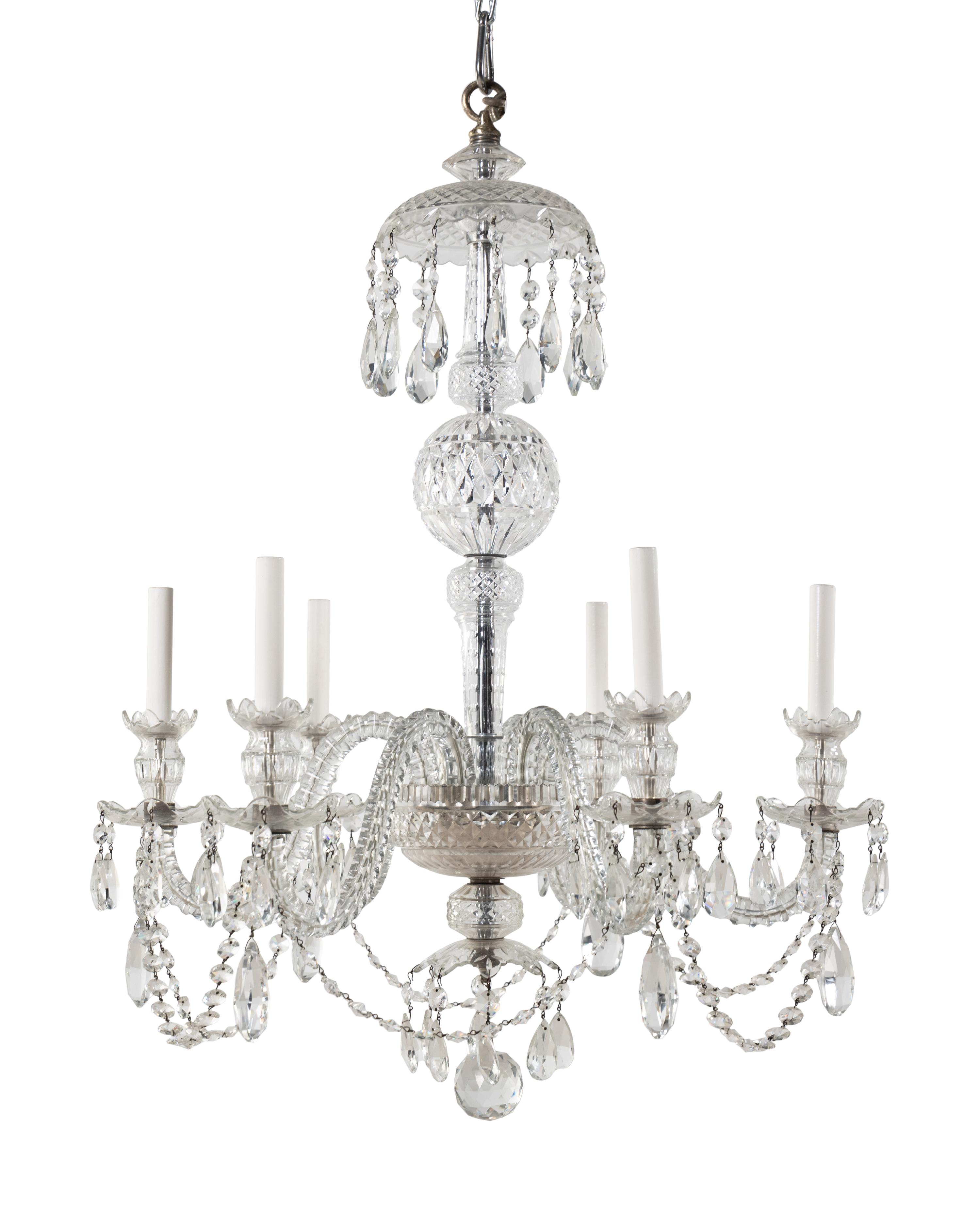 A George III Style Cut Glass Six-Light Chandelier