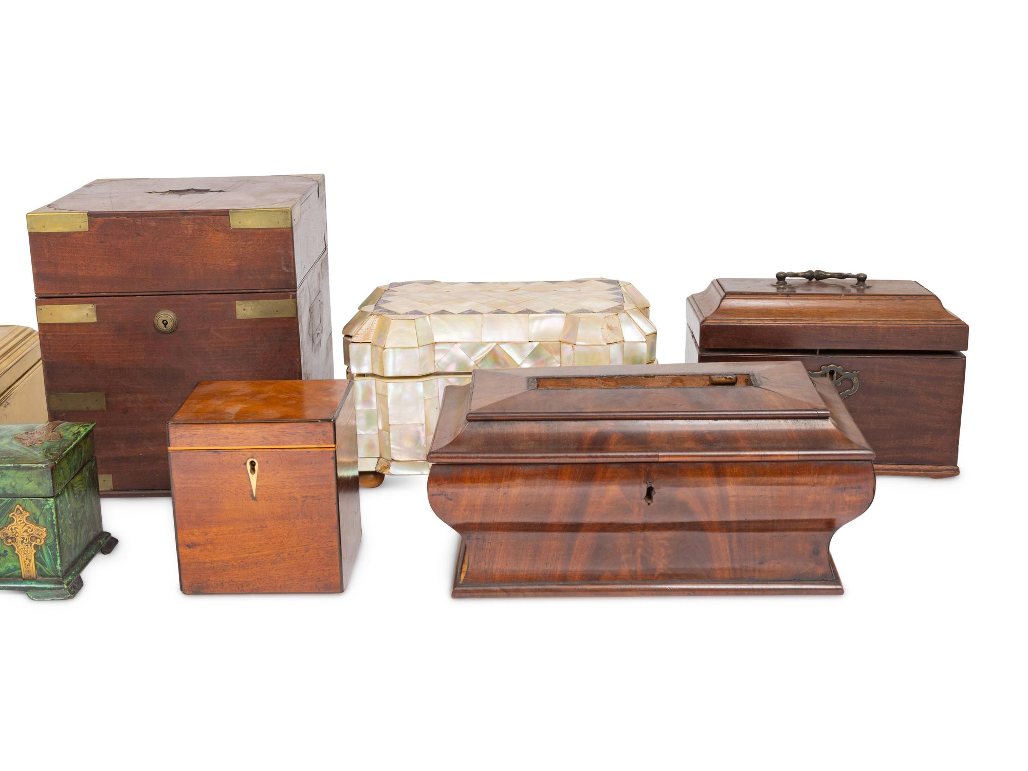 Five English Tea Caddies and Table Caskets