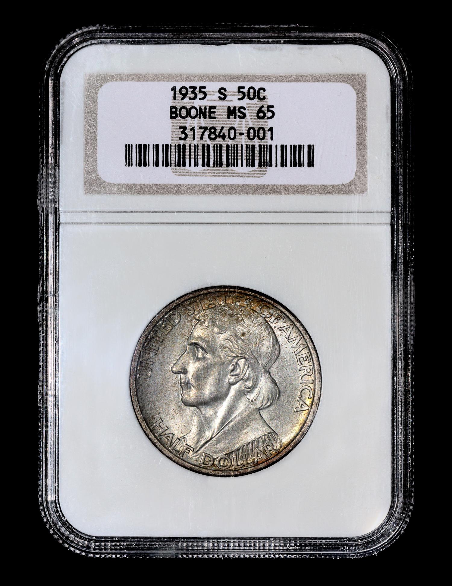 A United States 1935-S Daniel Boone Commemorative 50c Coin — PCGS graded MS65