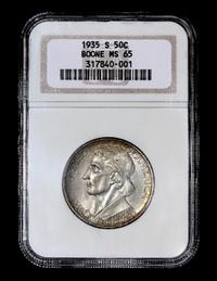 A United States 1935-S Daniel Boone Commemorative 50c Coin — PCGS graded MS65