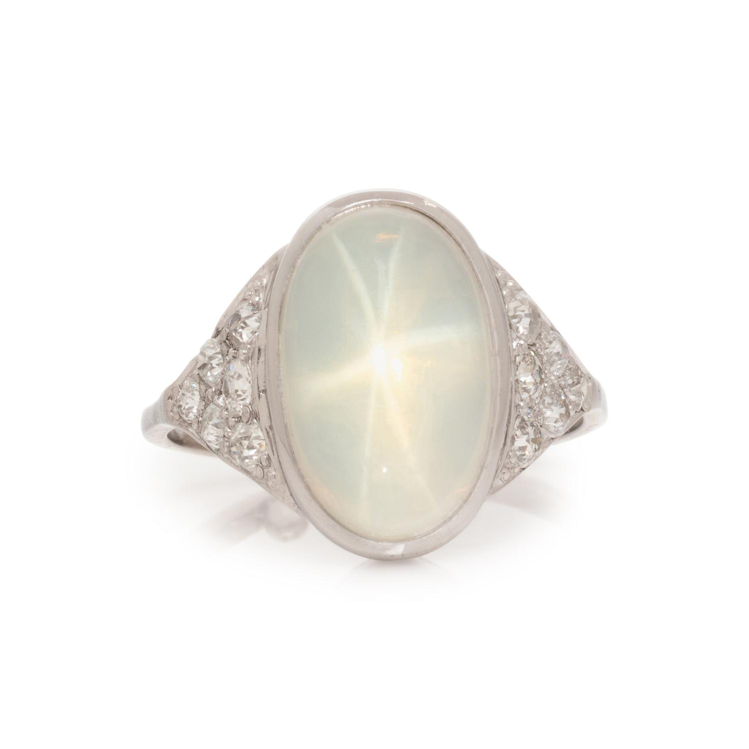 WHITE GOLD, STAR QUARTZ AND DIAMOND RING