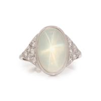 WHITE GOLD, STAR QUARTZ AND DIAMOND RING
