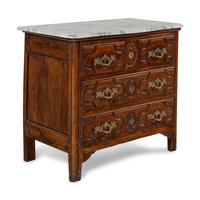 A Louis XV Walnut Marble-Top Commode