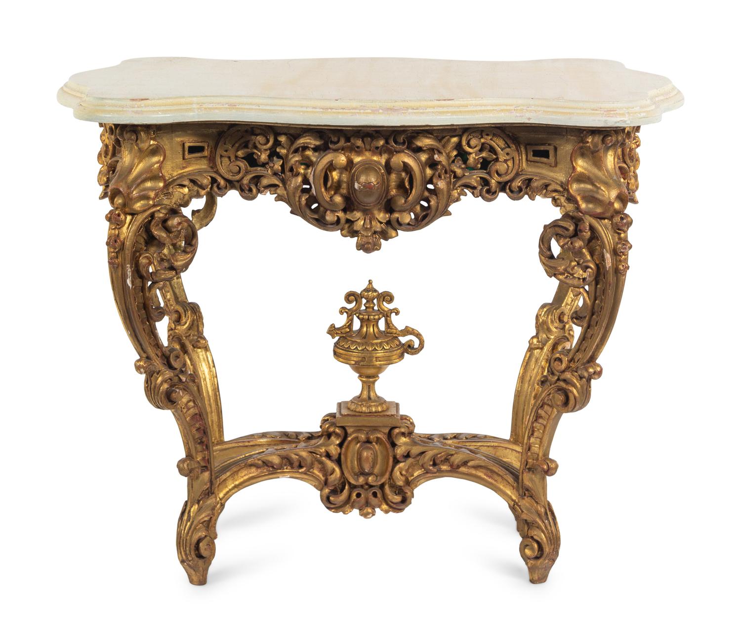 A Louis XV Style Giltwood Jardinière Table with an Associated Painted Top