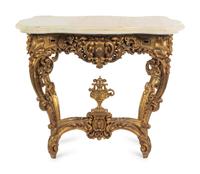 A Louis XV Style Giltwood Jardinière Table with an Associated Painted Top