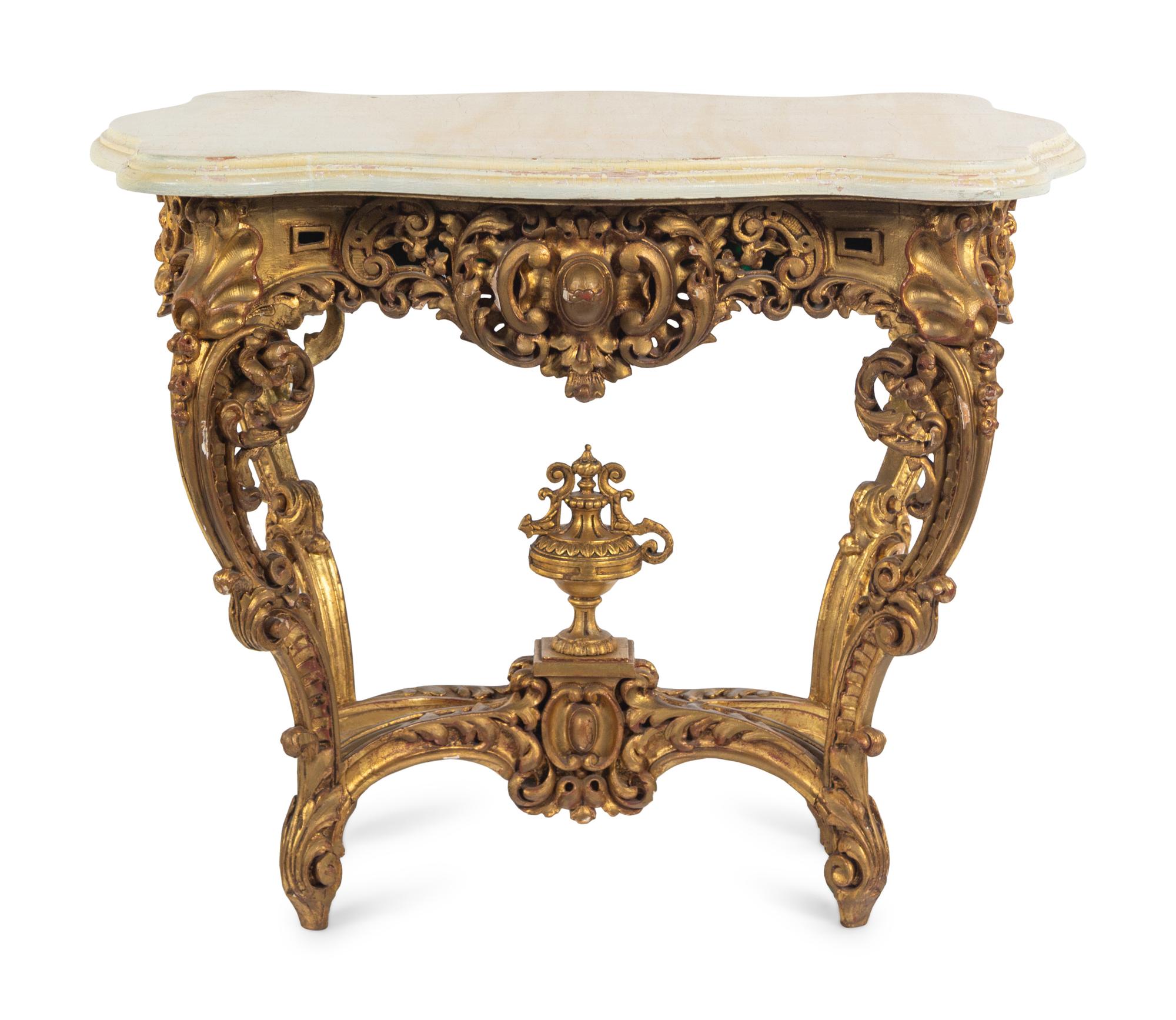 A Louis XV Style Giltwood Jardinière Table with an Associated Painted Top