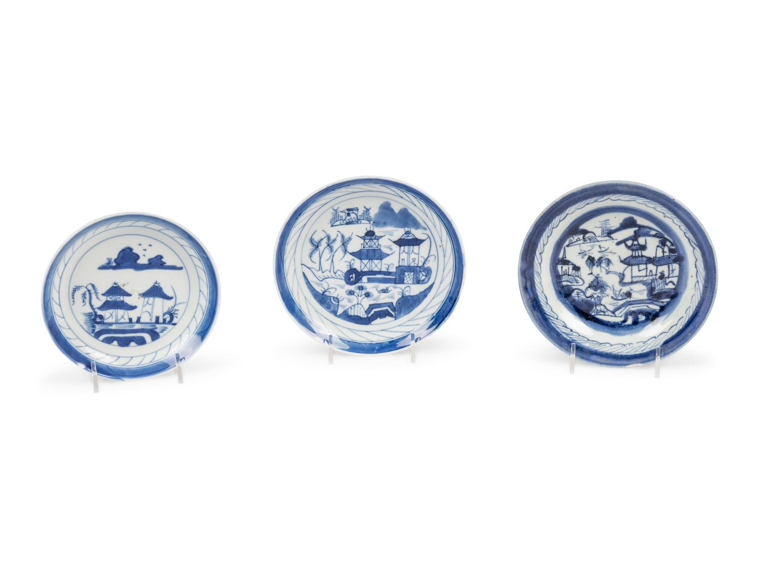 A Group of Forty-Eight Canton Blue and White Porcelain Bread Plates