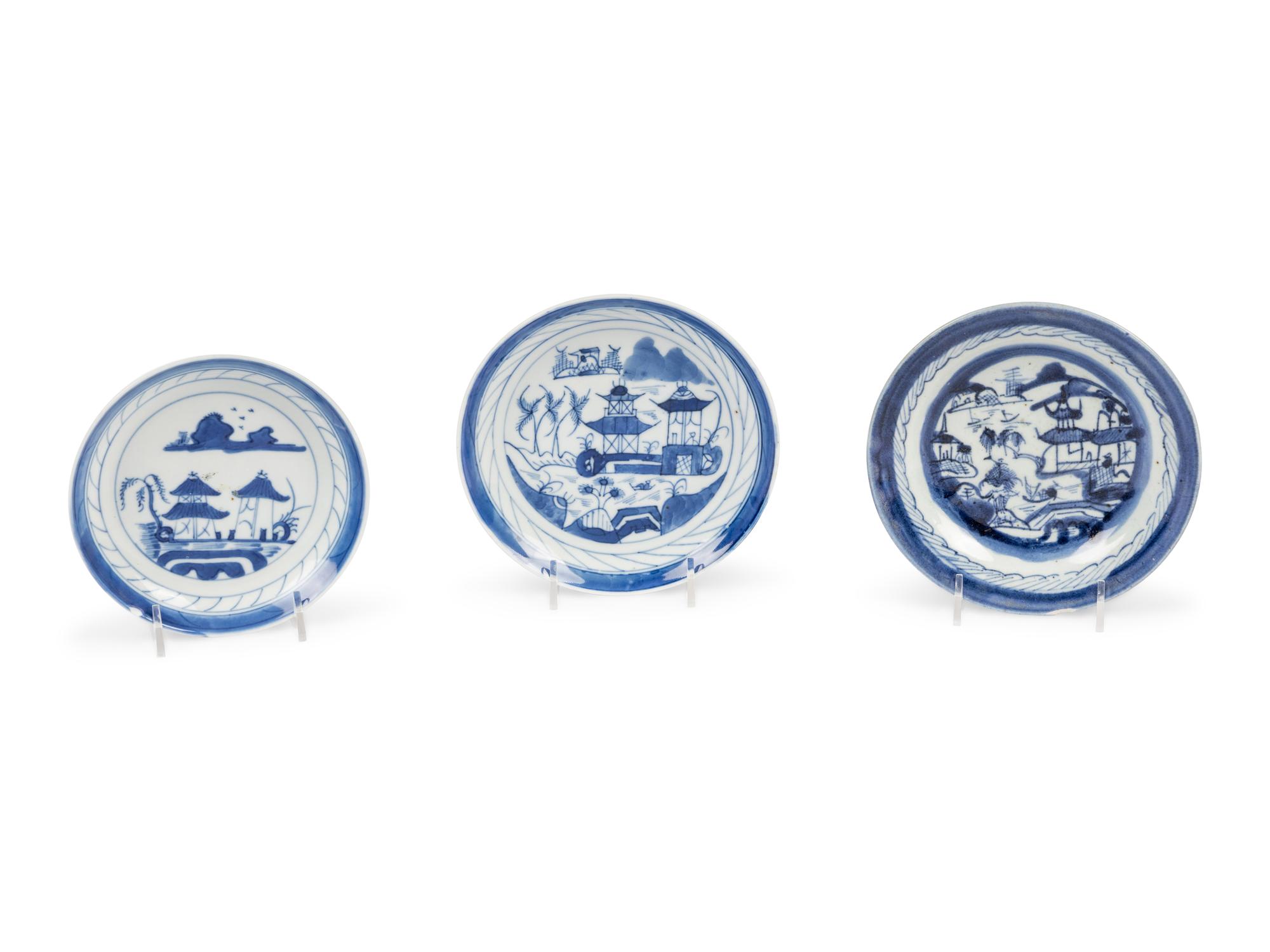 A Group of Forty-Eight Canton Blue and White Porcelain Bread Plates
