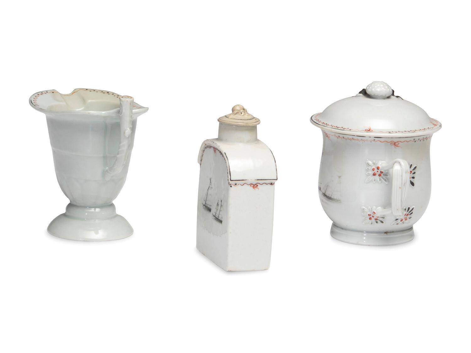 A Chinese Export Porcelain Nine-Piece Grisaille Tea Service