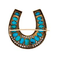 RUSSIAN, ANTIQUE, TURQUOISE AND DIAMOND HORSESHOE BROOCH