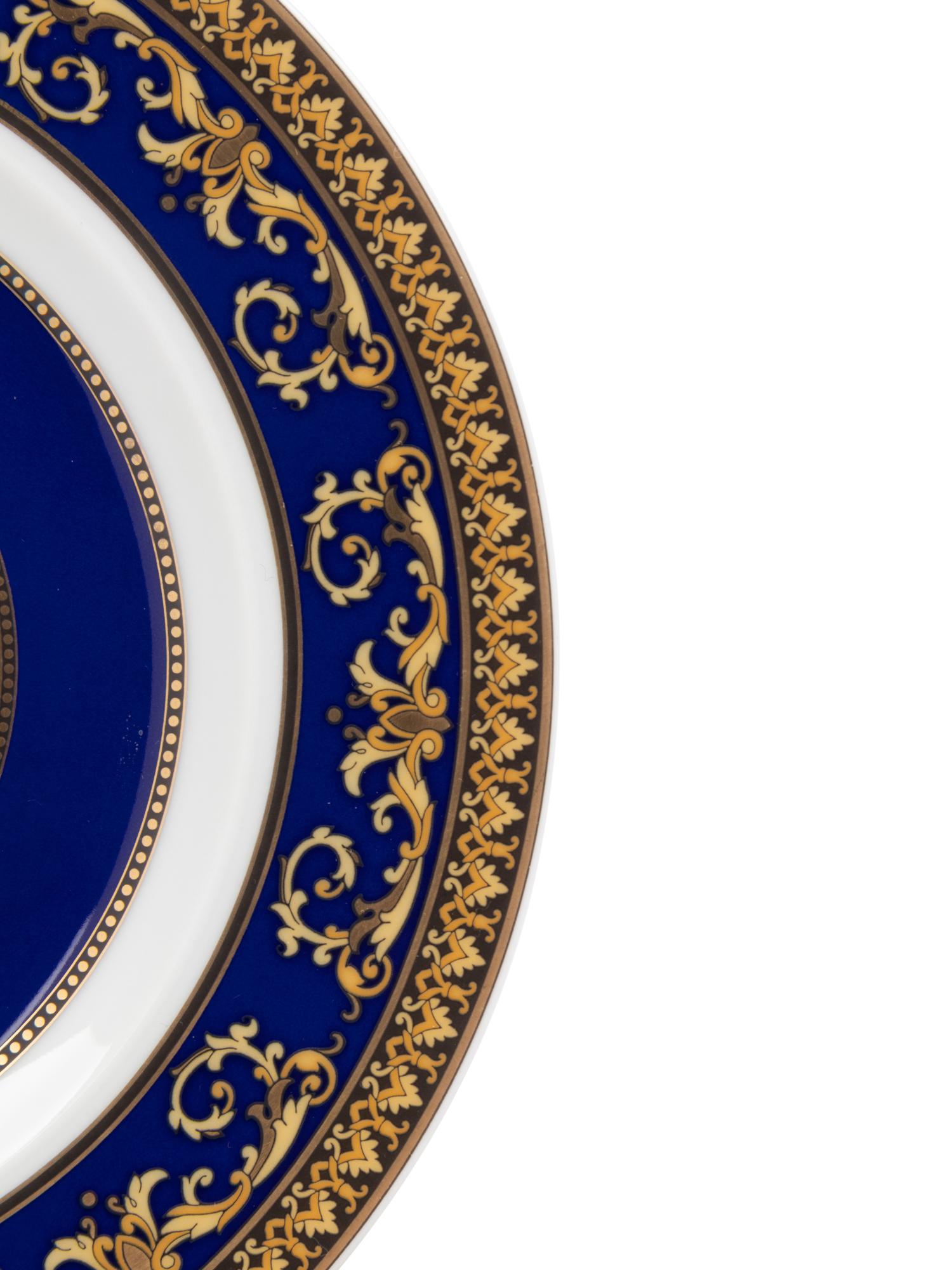 A Group of Versace Medusa Blue Porcelain Table Articles