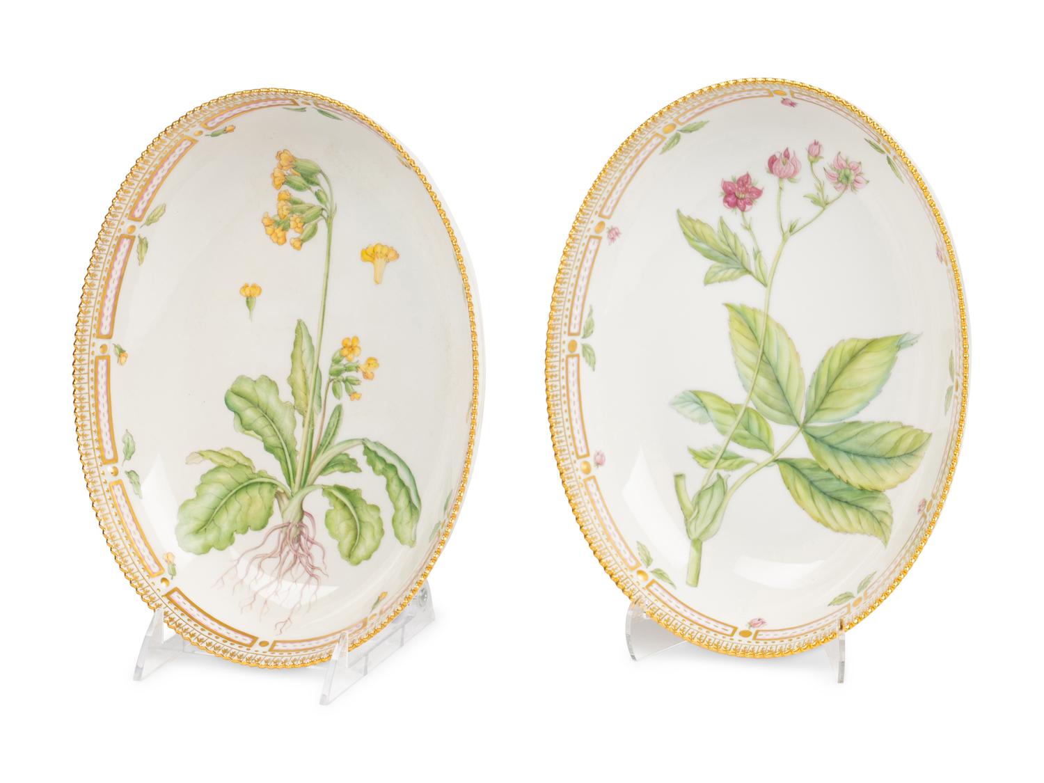 A Pair of Royal Copenhagen Flora Danica Porcelain Oval Vegetable Bowls